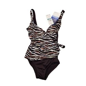 Gabar Brown Zebra Print Surplice Maillot‎ One Piece Swimsuit G38127 Mens Size 16